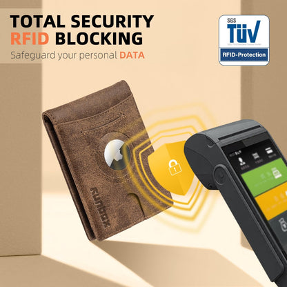 RUNBOX AirTag-Wallet-Mens-Slim-RFID Blocking Wallets Leather with Bill Compartment Air Tag Bifold Card Holder Wallet Gifts for Men Dad