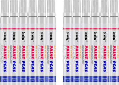 White Paint Markers, 12 Pack Oil-Based Waterproof Quick Dry Permanent Paint Pen Set for Rocks Painting, Wood, Plastic, Canvas, Glass, Mugs, Metal, Tire, Stone, DIY Craft