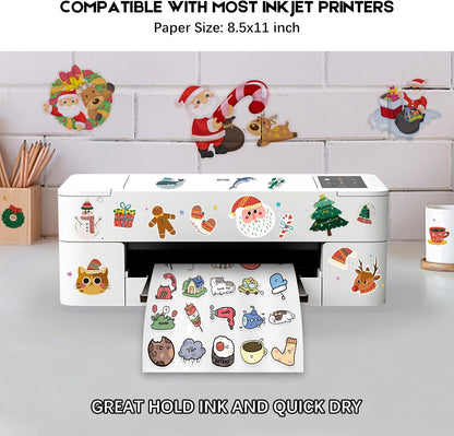 120 Sheets Printable Clear Sticker Paper for Inkjet Printer, Premium Vinyl Transparent Sticker Paper Waterproof, Dries Quickly, Vivid Colors, Tear Resistant, 8.5x11" Labels Great for Cutting Machines