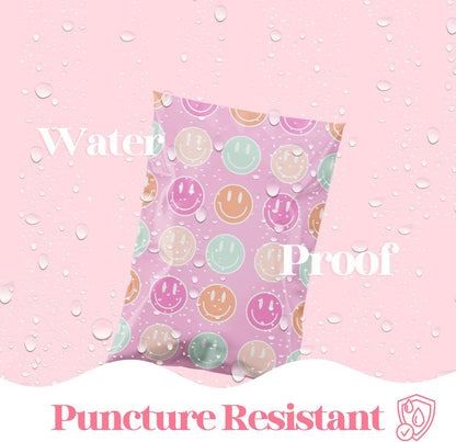 14.5x19 Designer Poly Mailer 100 Pack Heavy Duty Waterproof Self Seal Shipping Bags for Small Business Large Mailing Envelopes Bulk Tear Resistant Cute Packaging Smiley Face