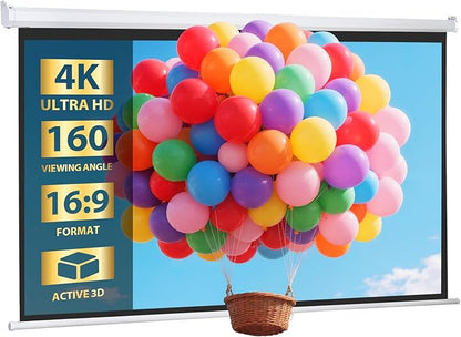 SUPER DEAL 100'' 16:9 HD Projection Screen Foldable Anti-Crease Portable Projector Movie Screen Manual Pull Down for Home Theater Presentation Education Outdoor Indoor Public Display, White