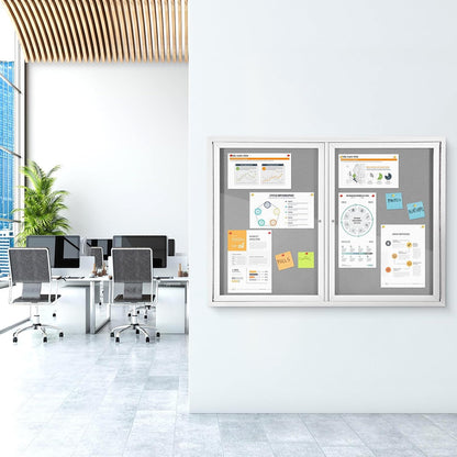 Outdoor Bulletin Board Weatherproof 48x36 in,Enclosed Bulletin Board with Locking Door, Wall Display Case for Office School Home Commercial, Silver Aluminum Frame, Gery Felt