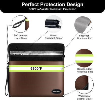 6500°F Fireproof Document Bag, Upgraded Fireproof/Waterproof Money Bag with Zipper/Reflective Strip,Storage Pouch for A4 Letter Size Document,Cash,Cell Phone,Passport