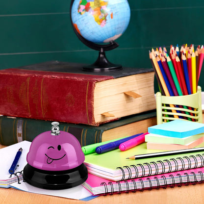 Tudomro 6 Pcs Call Service Dinner Bell for Desk Classroom Metal Smile Face Bell 3 Inch Diameter Anti Rust for Hotel Restaurant Office School Kitchen Bar(Vintage Colors)