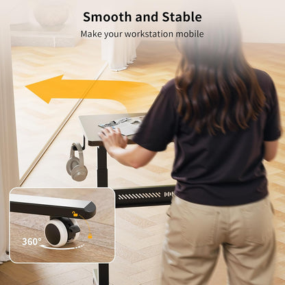 Mobile Standing Desk with Wheel, Pneumatic Height Adjustable Standing Desk for Walking Pad, Rolling Computer Workstation with 28.3"–42.5" Height, 31.5" x 15.7" Desktop for Home Office (Mahogany)