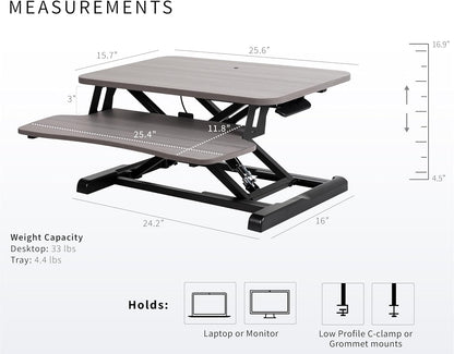 VIVO 26 inch Desk Converter, K Series, Height Adjustable Sit to Stand Riser, Dual Monitor and Laptop Workstation with Keyboard Tray, Gray Top, Black Frame, DESK-V026KG