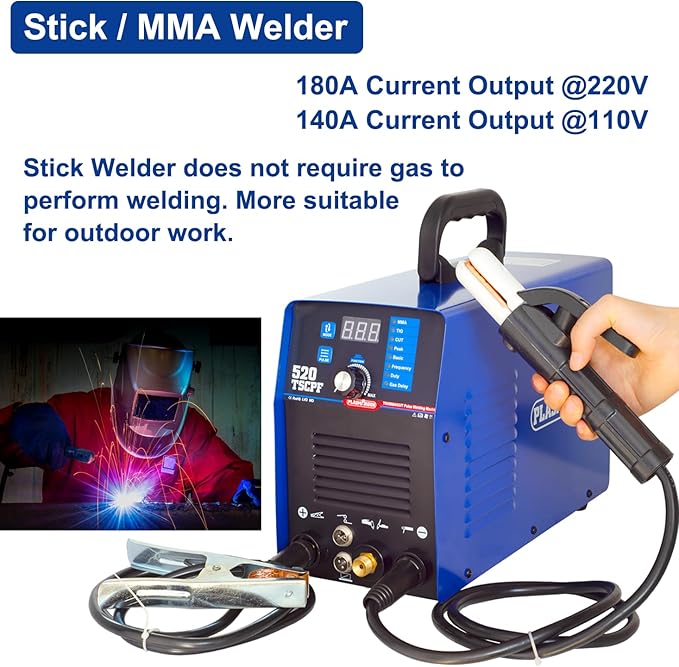 Plasma Cutter TIG Welder With PULSE Stick Welder Machine 520TSCPF Plasma Cutter Welder Combo 200A TIG/ARC Welding 50A Air Plasma Cutting Dual Voltage 110/220V 1/2" Clean Cut Upgrade Digital Panel