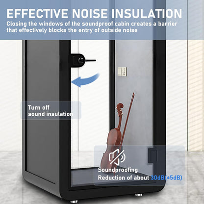 Office Sound Booth with Audio Privacy - Modern Soundproof Booth Includes Black Frame Design,Simple Soundproof Room with Light, Socket,Casters for Office,Telephone (39.37IN)