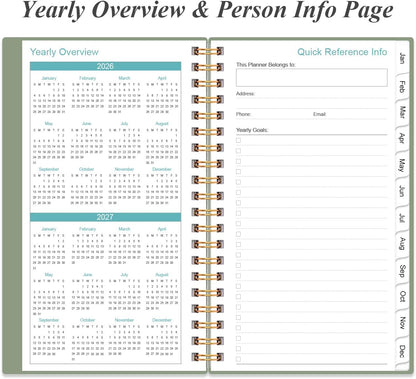 2026 Pocket Planner/Calendar - Planner from January 2026 - December 2026, Planner 2026 with 12 Tabs, Twin-Wire Binding, Inner Pocket, 3.75" x 6.75", Green