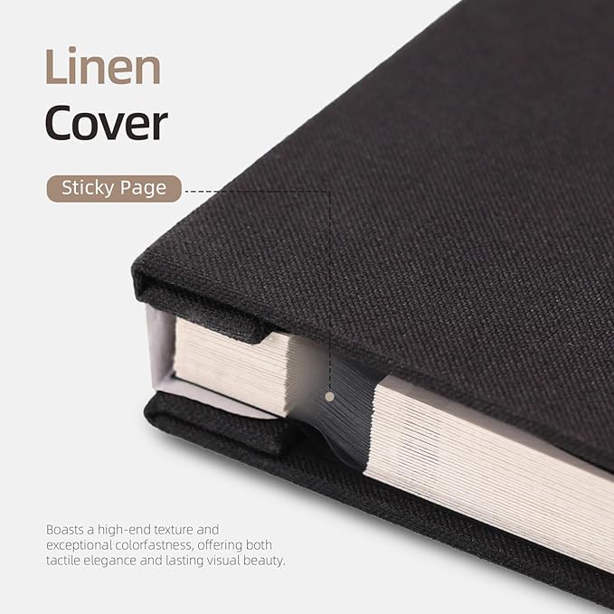 Vienrose Photo Album Self Adhesive 4x6 5x7 3x5 8x10 10x12 Scrapbook Album DIY Scrap Book with A Metallic Pen (13"x12.6" 60 Pages, Black)