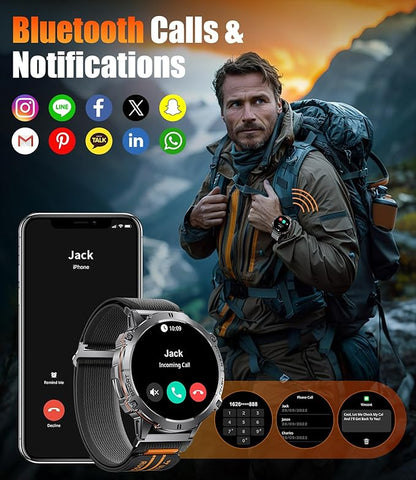 LIGE Military Smart Watch with 900mAh Battery(60+Standby),1.73" AMOLED with Compass Altitude and Barometric Pressure,110+ Sports Mode Tactical Fitness Tracker/Bluetooth Call Android iOS Smartwatch