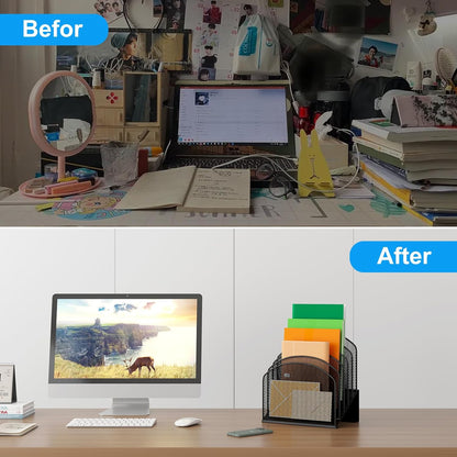 Desk File Organizer, Metal Mesh Vertical Desktop File Folder Holder for Office & School & Home, 1 Pack