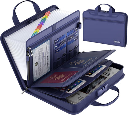 5200℉ Fireproof Accordion File Organizer with Lock, Thickened Document Organizer 13 Pocket with Zipper & Labels, Important Document Organizer, Expanding File Folder with Handle for Letter A4 (Blue)