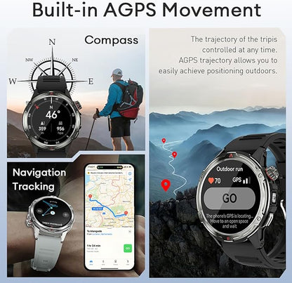 AOLON Smart Watch for Men (Answer/Make Call with 1.43'' AMOLED Display, IP68 Waterproof, 30+ Days Battery Life with100+Sport Modes Fitness Watch, Compass, Heart Rate, SPO₂ & Sleep Monitor（Black）