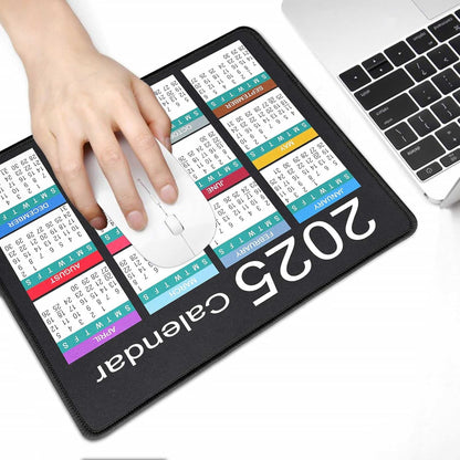 Mouse Pad with Non-Slip Rubber Base, Waterproof Computer Mousepad with Stitched Edges, Mouse Pads for Computers, Laptop, Gaming, Office & Home, 9.5 x 7.8 in (2025 Calendar White)