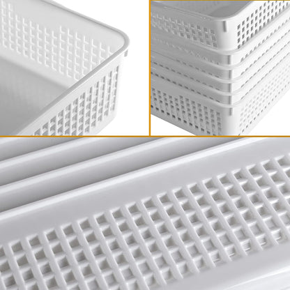 A4 Size Plastic Storage Basket,Desktop File Paper Letter Organizer Tray, 6-Packs (White+Grey)