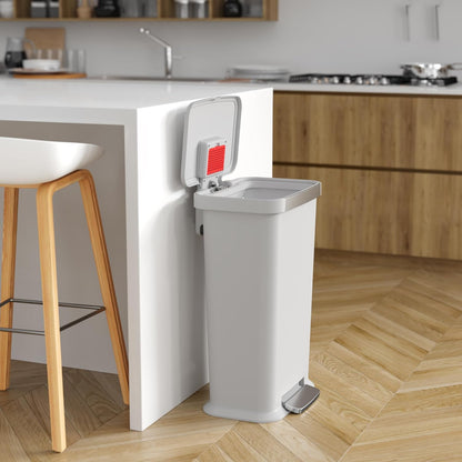 iTouchless SoftStep 13.2 Gal / 50L Step Pedal Kitchen Trash Can with Odor Filter, Durable Dent-Proof Construction and Stainless Steel Trim, Garbage Bin with Lid for Home Office, Bedroom, White Plastic