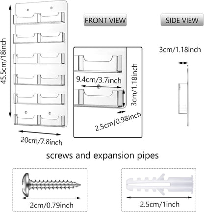 Qunclay 2 Pack 12 Pocket Acrylic Business Card Holder Wall Mount Clear Sticker Display Rack Vertical Multiple Gift Card Rack Display Stand for Home Documents Brochures Hanging Organizing Office Table
