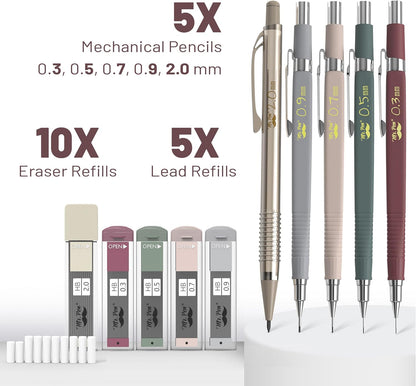 Mr. Pen- Mechanical Pencil Set with Leads and Eraser Refills, 5 Sizes - 0.3, 0.5, 0.7, 0.9 and 2 Millimeters, for Drafting, Drawing and Sketching, Back to School Supplies