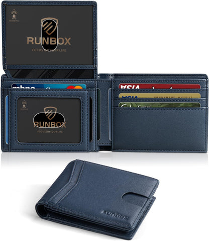 RUNBOX Wallet for Men Slim Rfid Leather 2 ID Window With Gift Box