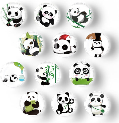 12Pcs Glass Refrigerator Magnet Fridge Sticker,Panda Fridge Magnets Decoration for Crafts,Strong Fridge Magnets for Kitchen, School,Office Whiteboard, Cabinet and Dishwasher