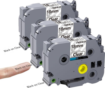 Hehua 18mm 0.7 Laminated Clear Label Tape Compatible for Brother Clear Label Maker Tape TZe-141 TZe141 TZ-141 TZ141 for P Touch PT D400 D450 D600 D610 P710BT, 3/4'' x 26.2ft Black on Clear, 3 Pack