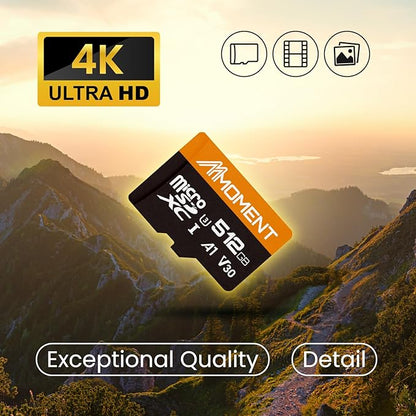 MMOMENT 512GB Micro SDXC Card, A1, V30, UHS-I, U3, Class 10 Compatible, Read Speed Up to 95 MB/s,Write Speed Up to 70MB/s, SD Adapter Included