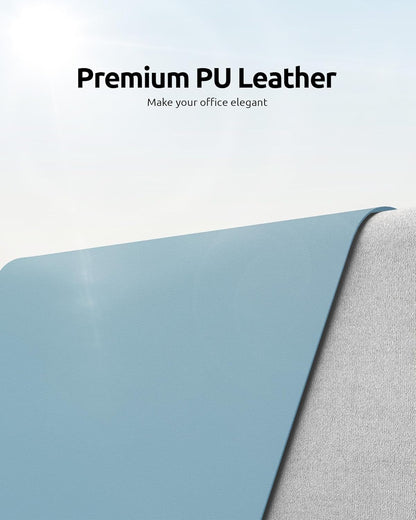 YSAGi Leather Desk Protector, Office Mat, Large Mouse Mat, Non-Slip PU Leather Blotter, Laptop Desk Pad, Waterproof Writing Pad for Office and Home (Ice Blue, 31.5" x 15.8")