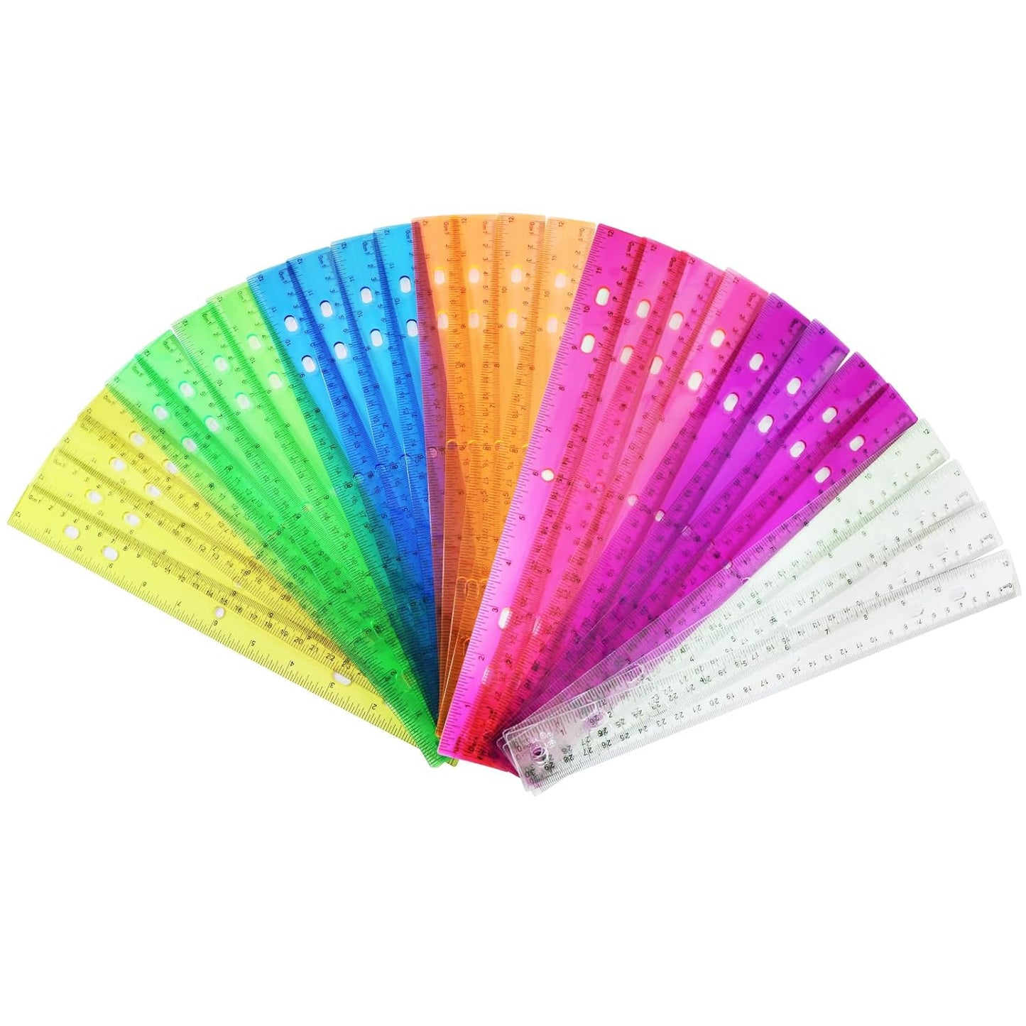 28 Pack Plastic Ruler 12 Inch Transparent Rulers - 7 Assorted Color Metric Bulk for Kids School Office Classroom