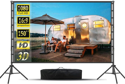 Outdoor Projector Screen and Stand,150-inch Indoor Portable Projection Screen,16:9 4K HD Wrinkle-Free Rear Front Movie Screen with Carry Bag for Backyard Movie Night RVing Home Theater