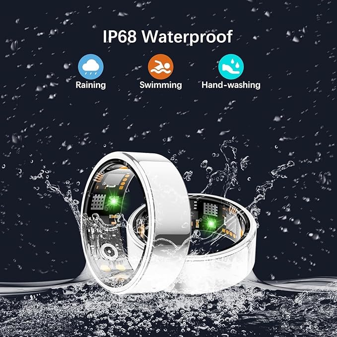 Health Tracker Ring, Smart Health Ring for Women Men with Heart Rate, Blood Oxygen, Sleep Monitor, Steps,Calories, No Subscription Fee, IP68 Waterproof Smart Ring for iPhone & Android (Silver, 6#)