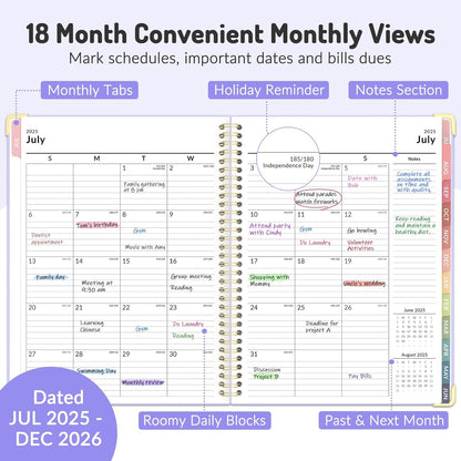 Jul 2025 -Dec 2026 Planner, Forvencer Academic Planner 2025-2026, 18 Month Daily Planner, 8.5" x 11", Weekly & Monthly Agenda Book, Hardcover Calendar Book, School Supplies for Student,Pink