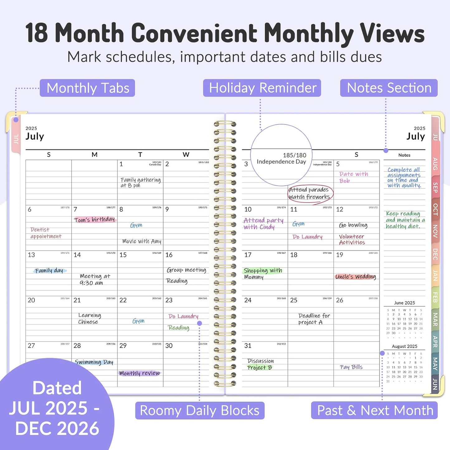 Jul 2025 -Dec 2026 Planner, Forvencer Academic Planner 2025-2026, 18 Month Daily Planner, 8.5" x 11", Weekly & Monthly Agenda Book, Hardcover Calendar Book, School Supplies for Student,Beige