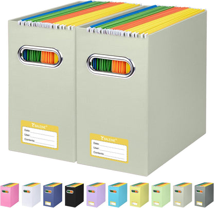 BALEINE File Organizer Box, Cardboard File Folder Organizer with Handle for Letter Size, Portable Collapsible Hanging Filing Box for Home Office Document Storage (2 Pack, Beige)