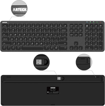 Arteck 2.4G Wireless Keyboard Stainless Steel Ultra Slim Full Size Keyboard with Numeric Keypad for Computer/Desktop/PC/Laptop/Surface/Smart TV and Windows 10/8/ 7 Built in Rechargeable Battery