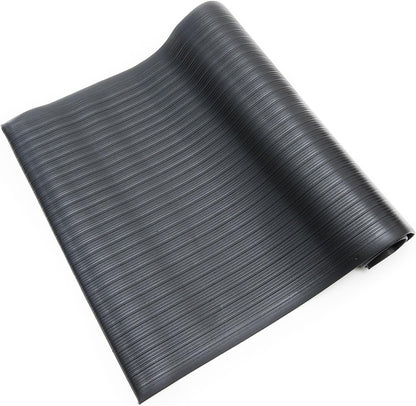 Anti Fatigue Floor Mat (Made in USA), 3 Feet Wide x 5 Feet Long x 5/8 Inches Thick, Ribbed Pattern Top, Black, Bevelled on All Four Sides, RoHS and REACH Compliant
