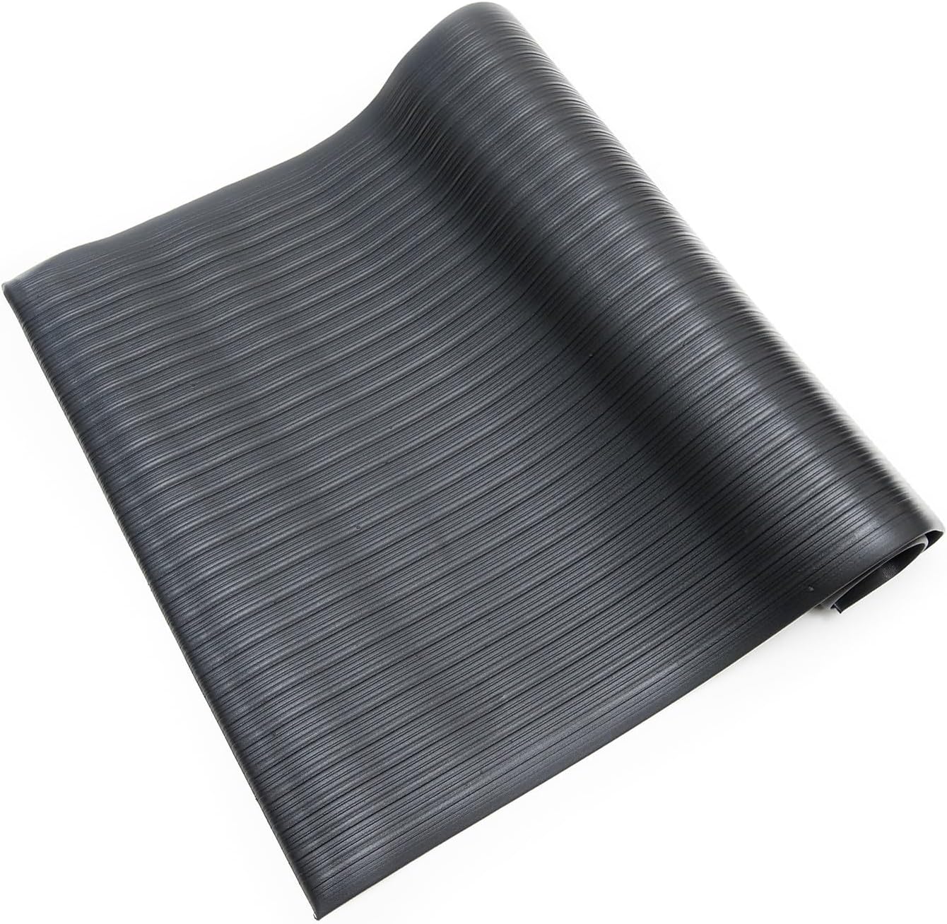 Anti Fatigue Floor Mat (Made in USA), 2 Feet Wide x 3 Feet Long x 5/8 Inches Thick, Ribbed Pattern Top, Black, Bevelled on All Four Sides, RoHS and REACH Compliant