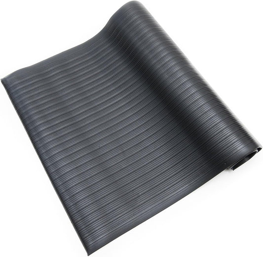Anti Fatigue Floor Mat (Made in USA), 2 Feet Wide x 3 Feet Long x 5/8 Inches Thick, Ribbed Pattern Top, Black, Bevelled on All Four Sides, RoHS and REACH Compliant