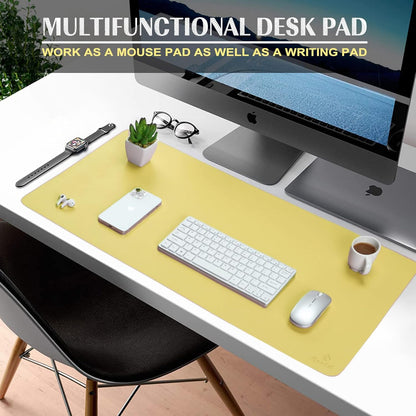 K KNODEL Large Office Leather Desk Mat, Mouse and Keyboard Pad, Computer and Laptop Mat, Desktop Protector and Cover, Writing Pad and Blotter (35.4"x17", Yellow)