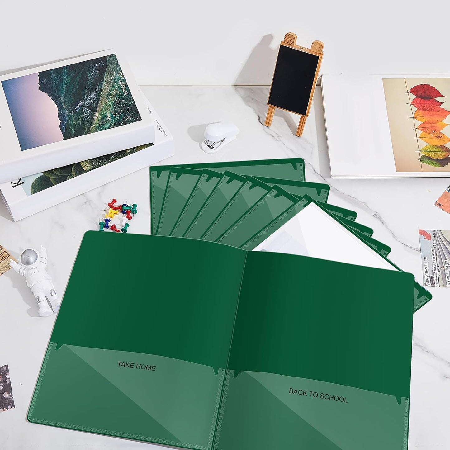 Henoyso 24 Pcs Folders Take Home Heavy Duty 2 Pocket Homework Folders with Clear Front Pockets for Elementary Students Parent Teacher Communication (Dark Green)