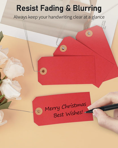 Uniclife 100 Pcs Red Blank Shipping Tags with Wire Attached 4.7 Inch Paper Tags Hang Tag with Reinforced Eyelet Large Marking Label Writable Price Tags Inventory Label Tag, 4.7" x 2.36"