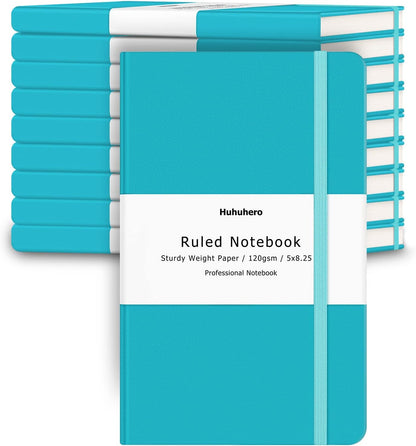Huhuhero Notebook Journals, Ruled Journal for Writing, Premium Thick Paper Lined Hardcover Notebooks Bulk for Office School Note Taking College School Supplies 5"×8.25" (10, Teal)