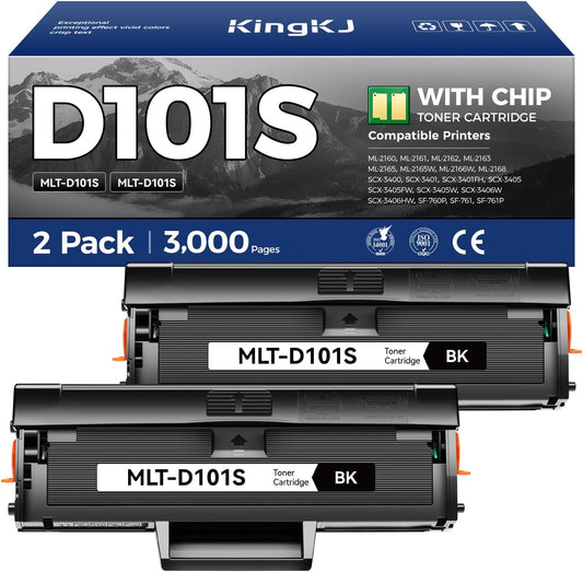 MLT-D101S Toner Cartridge Black 2-Pack High-Yield Replacement for Samsung MLT-D101S D101S Compatible with Samsung ML-2160 ML-2161 ML-2166W ML-2168 SCX-3400 SCX-3405FW SCX-3406W SF-760P Laser Printers
