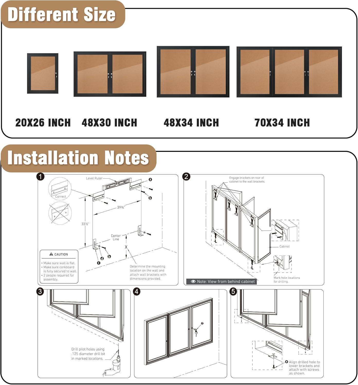 70"x34" Enclosed Bulletin Board, Outdoor Lockable Weather-Resistant Aluminum Cork Noticeboard for School & Office, Black Frame w/Cork