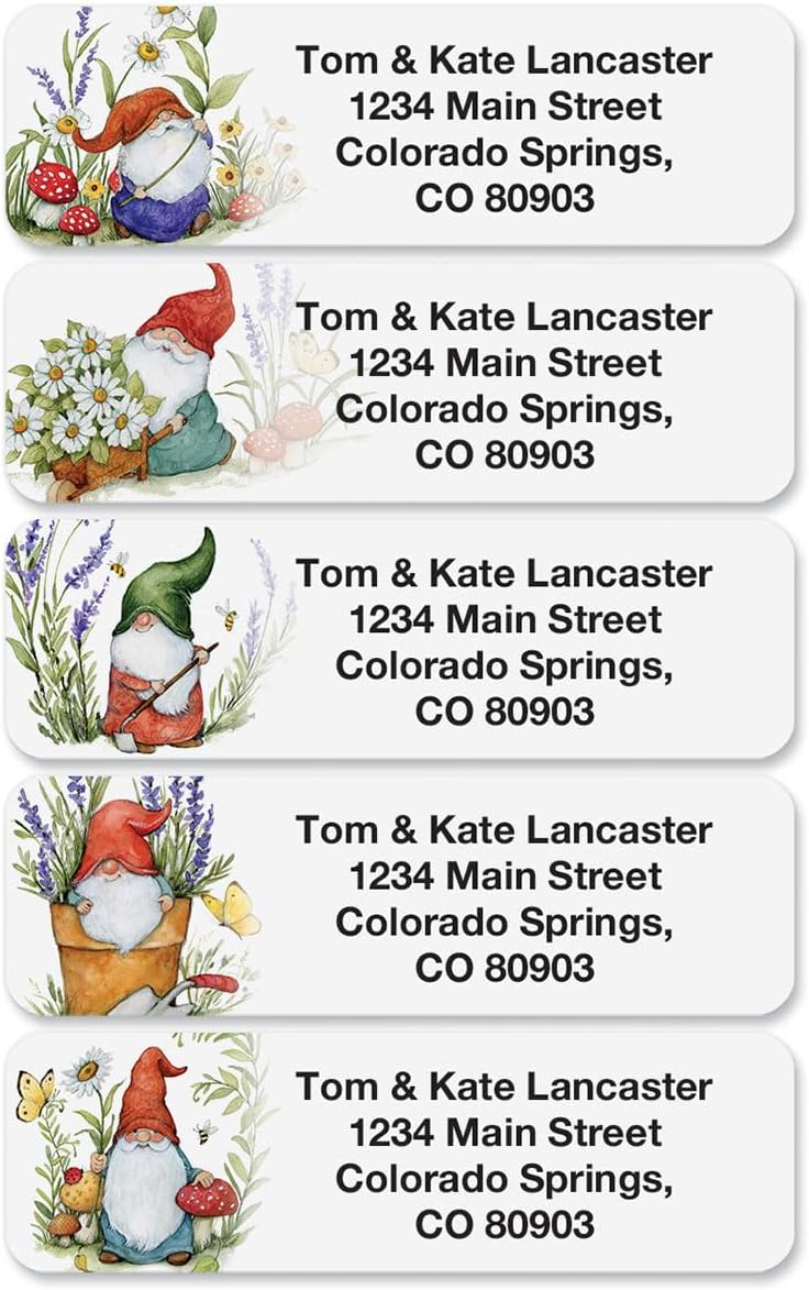Colorful Images Forest Gnomes Rolled Personalized Return Address Mailing Labels with Dispenser, Customize with Name & Shipping Address, 250 ¾” x 2½” Self Adhesive, Easy Peel Label Roll