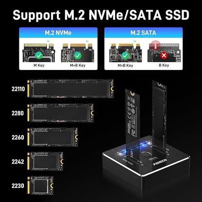 FIDECO M.2 NVMe SATA SSD Cloner Dock, USB 3.2 Gen 2 X 2, 20Gbps Dual NVMe SATA SSD Enclosure, M.2 Duplicator Cloner, Support Offline Clone, UASP and Trim, Aluminum Design