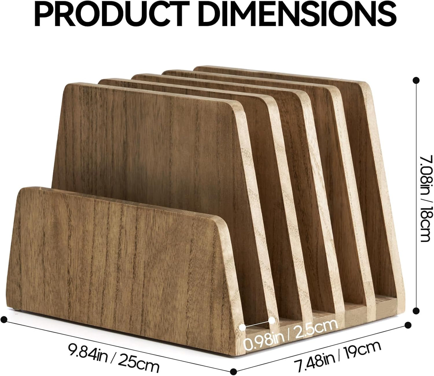 KIRIGEN Wooden Desk Mail Organizer 5 Slots File Paper Holder Desktop Wood Document Letter Holder Organizer for Home Office Dark Brown (5KWJJ-DBR)