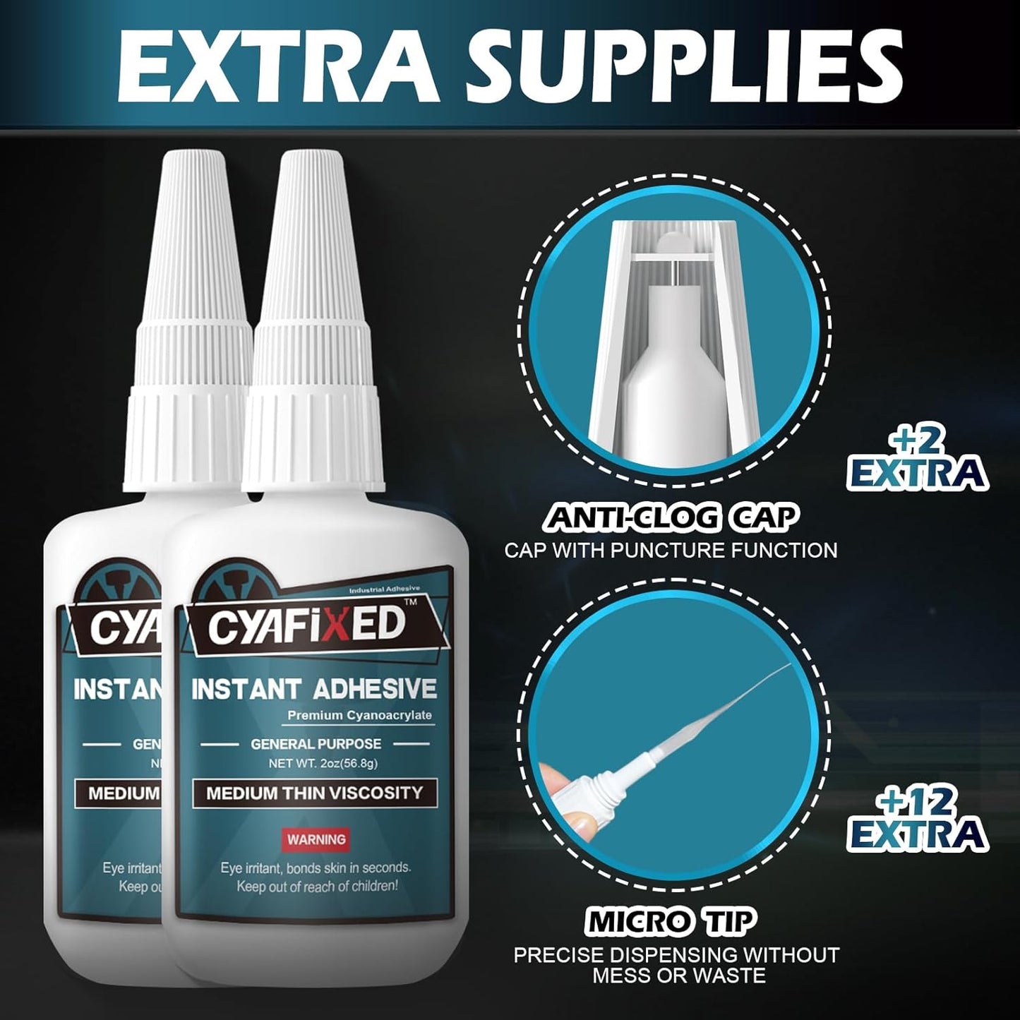 Super Glue Liquid 113.6 Gram, Fast Medium Thin Viscosity Instant Clear Cyanoacrylate Adhesive, Food Safe CA Glue for Shoe Repair Leather Ceramic Plastic Glass Metal Wood Aquarium Rubber Pottery Craft