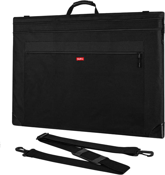Nicpro Light Weight Art Portfolio Bag, 24x36 Black Art Canvas Portfolio Case with Detachable Shoulder Strap, Leather Corners, Carrying Storage Case for Artwork, Poster, Sketching, and Drawing