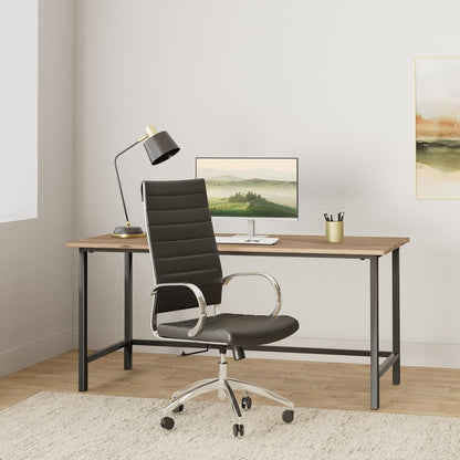 Ribbed High Back Conference Room Chairs - Lumbar Support, Modern Style Executive Chair for Home and Office - 360 Swivel Rolling Wheels - Aluminum Chrome Frame & Base - Black (Pack of 1)